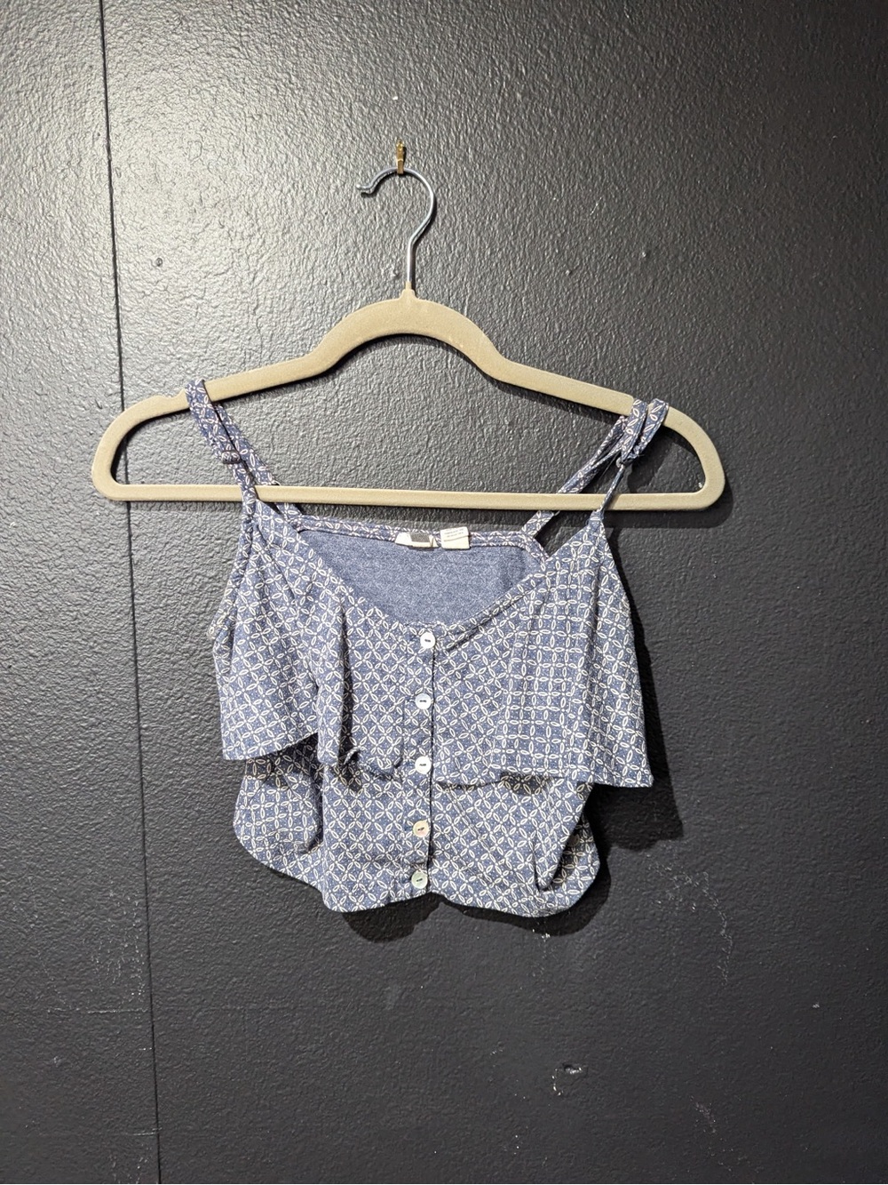 Roxy Blue Patterned Ruffle Crop Top
